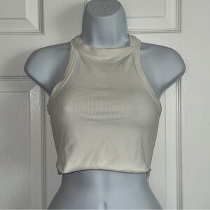 Cream Ribbed Sleeveless Top